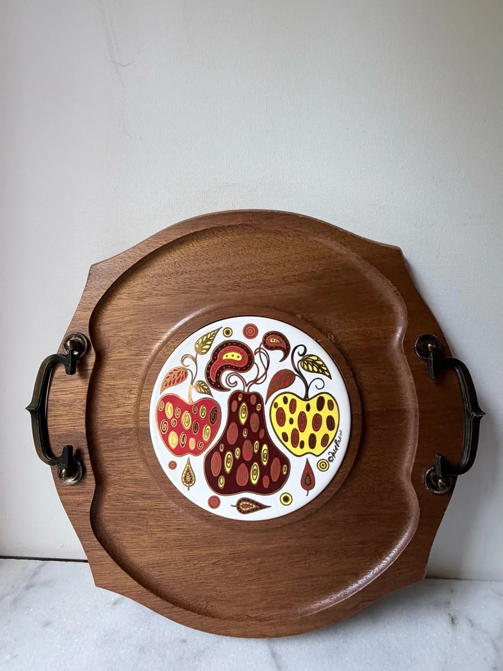 vintage Fred Press mid-century modern wooden serving tray and cheese board